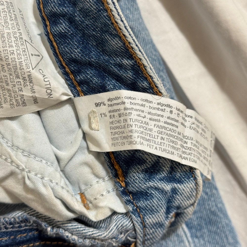 Zara Distressed Hi-Rise Straight Leg Jeans Women's 4 Blue Denim Slit Hem Acid - Picture 6 of 13